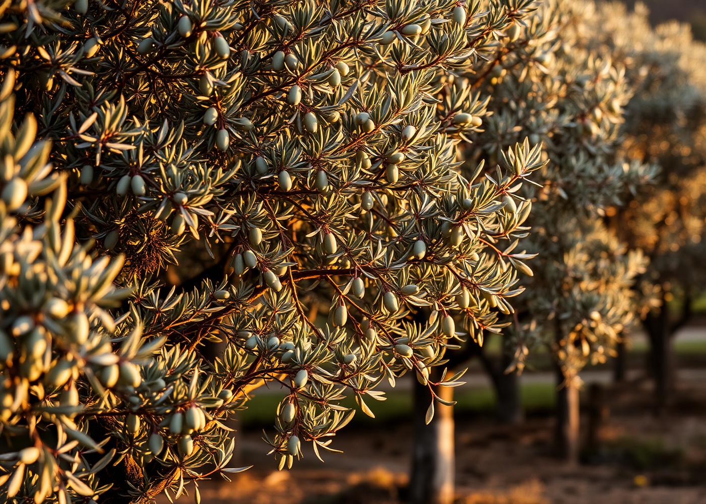 Olive grove at golden hour.